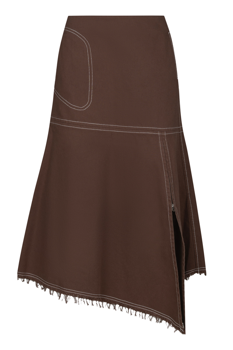 Asymmetric brown denim skirt photo